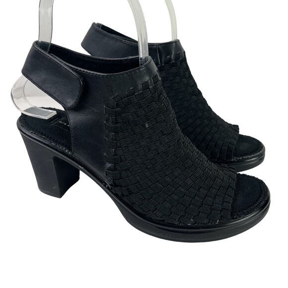 Steven Steve Madden Elmore Women's Woven Black Block High Heels Sandals Shoes 6 - Picture 1 of 16